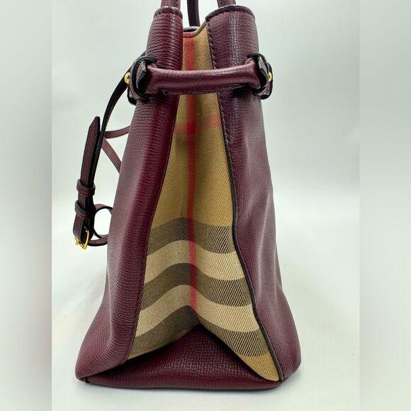 Auth Burberry Elderberry Leather Nova Check Medium Banner Tote Bag Preloved Ex++ - Picture 8 of 16